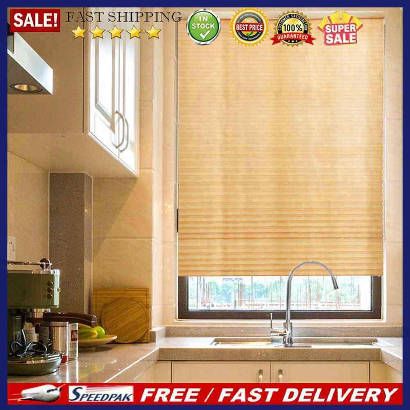 Self-Adhesive Pleated Blinds Half Blackout Window Curtains (Brown 60X150cm)