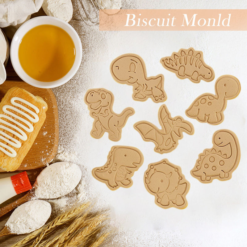 Cookie Cutter 8pcs Embossed Pastry Cutters Fondant Cookie Mold - Dinosaur
