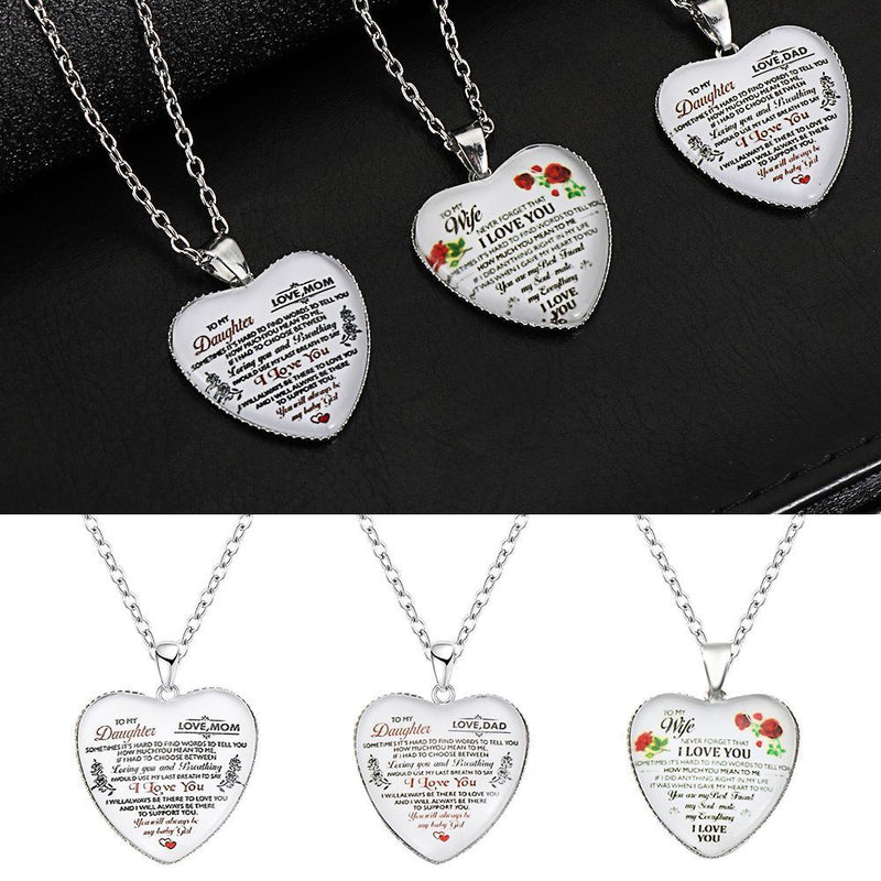 Wife My Daughter Love Women Jewelry Gifts Pendant Family Heart Necklace