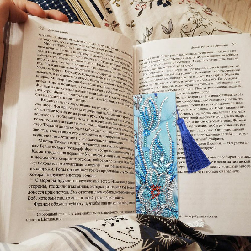 DIY Flower Special Shaped Diamond Painting Students Leather Tassel Bookmark