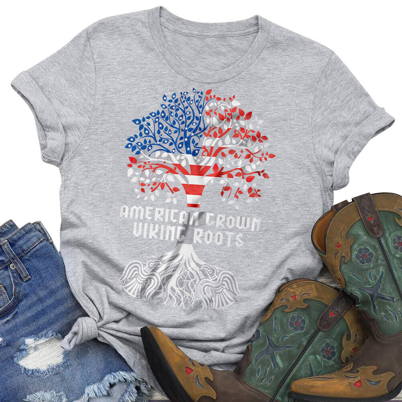Independence Day American Tree Tea (Light Grey S) T-Shirt