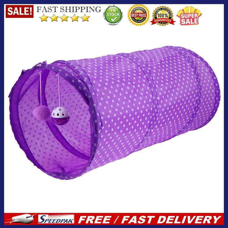 Pet Cat Tunnel Tubes Collapsible Crinkle Kitten Rabbit Play Tunnels(Purple)
