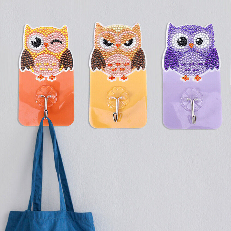 6pcs DIY Hanging Hooks Owl Bird Crystal Round Drill Diamond Painting Hooks Kit