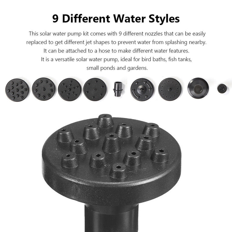 5W 5V Solar Fountain Pump with 9 Nozzles Solar Water Pumps Kit for Garden