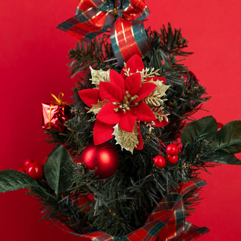 Christmas Trees Decor Glitter Artificial Poinsettia Bush Wreath (Red) Newly