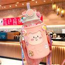 620ML Kids Water Sippy Cup with Silicone Bag Cartoon Feeding Bottle (Pink) Newly