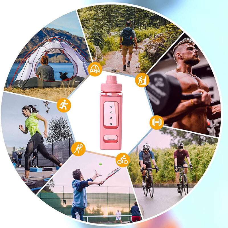 Water Bottle with Straw 700ml Drinking Bottle Square Cute Water Jug (Pink)