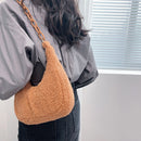 Fashion Women Plush Pure Color Acrylic Chain Large Hobos Shoulder Underarm Bag