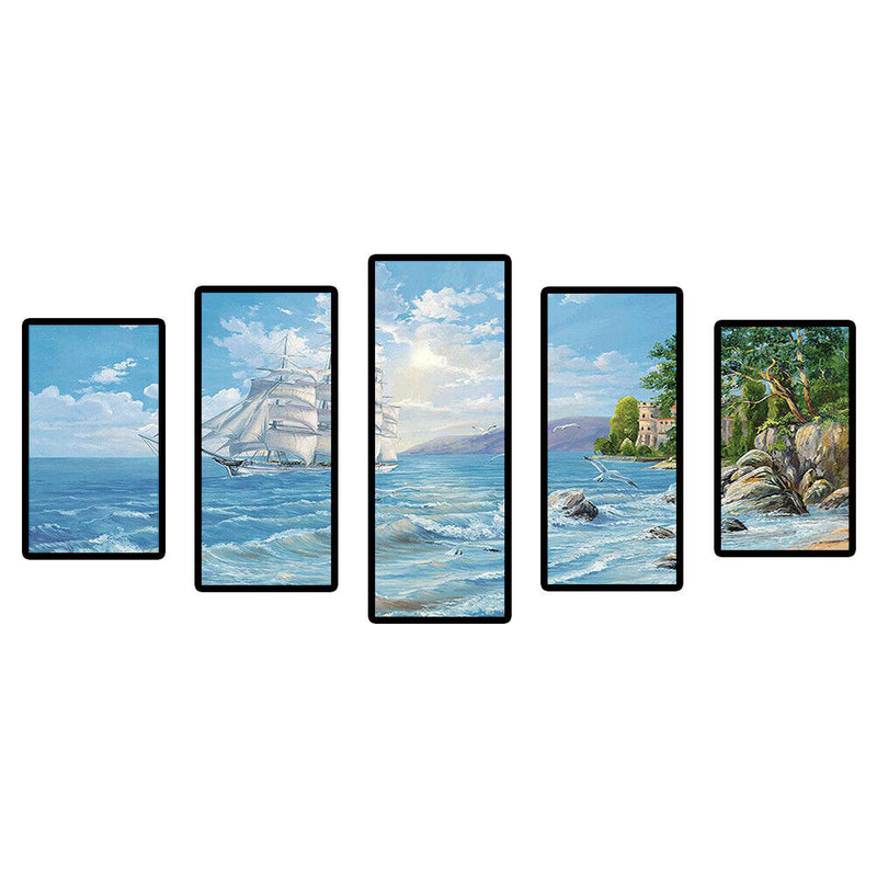 #A Full Cross Stitch 11CT 5 Panels Sailboat DIY Craft Home Decoration Hanging Pa