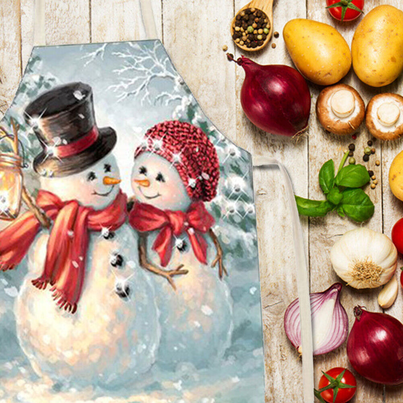 Christmas Snowman Linen Apron Durable Washable Neck Apron Kitchen Accessories
