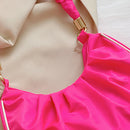 Women Pleated Hobos Shoulder Bag Casual Ladies Solid Color Small Handbags Purse