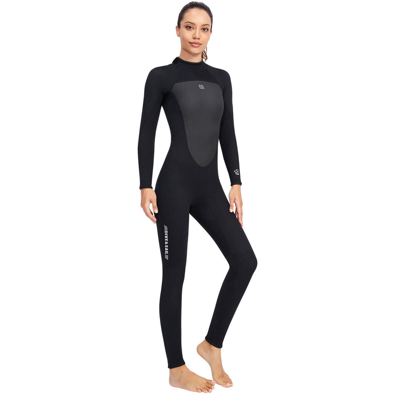 3mm Neoprene Wetsuits Women Back Zipper Full Diving Suits (Black M) Newly