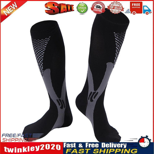 Compression Socks Unisex Sports Running Football Elastic Socks (Black S/M) Newly