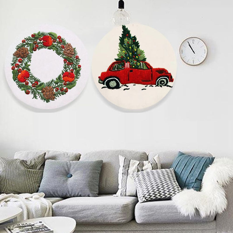 DIY Christmas Embroidery Cross Stitch Kit Embroidery Hoop Merry Christmas