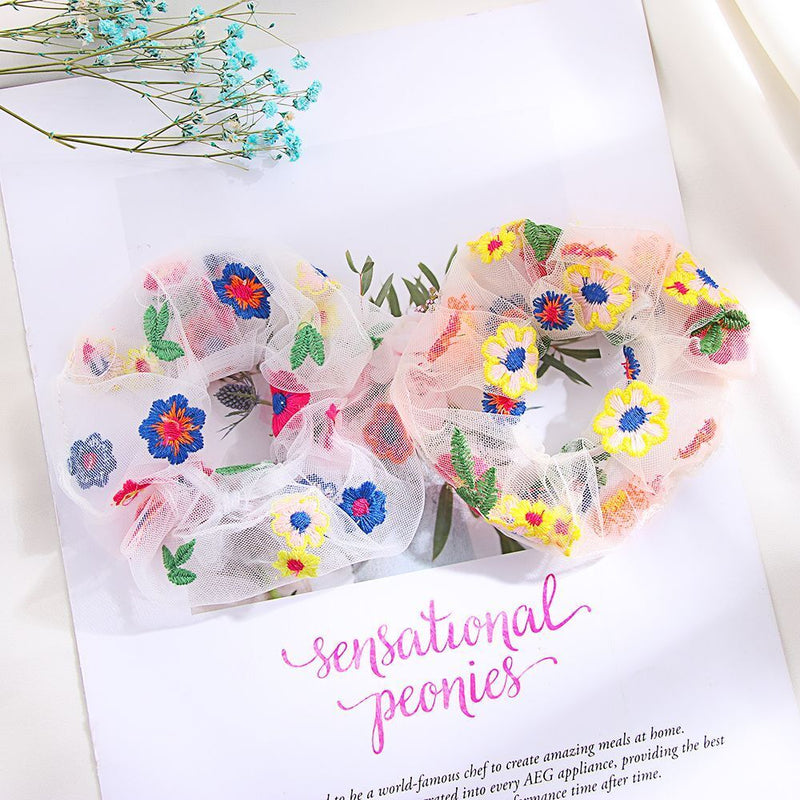 Elastic Hairband Hair Bands Transparent Net Yarn Embroidery Flower Korea Chic