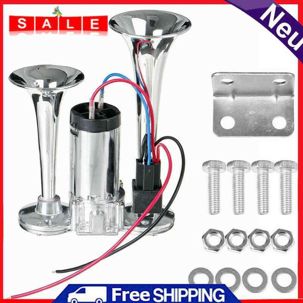 12V Dual Trumpets 600dB Super Loud Air Compressor Horn Alarm for Car Truck Boat