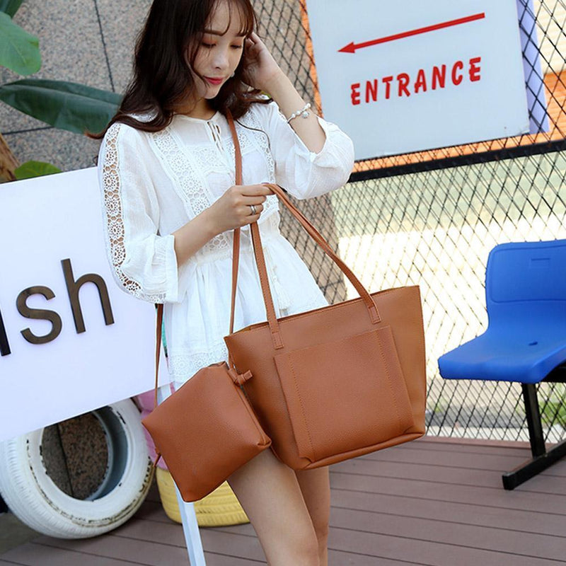 4pcs/set Shoulder Handbags Leather Women Crossbody Clutch Card Bags (Brown)