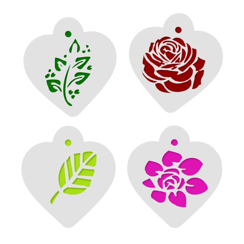 4pcs/Set DIY Leaf Flower Coffee Stencils Cake Baking Scrapbook Templates