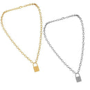 Chain Women Long Chain Collar Statement Punk Choker PadLock Pendant Necklace