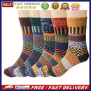 5 Pairs Fashion Adults Wool Socks Retro Printed Autumn Winter Thicken Knit Socks