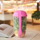 Portable Cup with Fork - Low-cal Food Container for Cereal Oatmeal (Pink) Newly