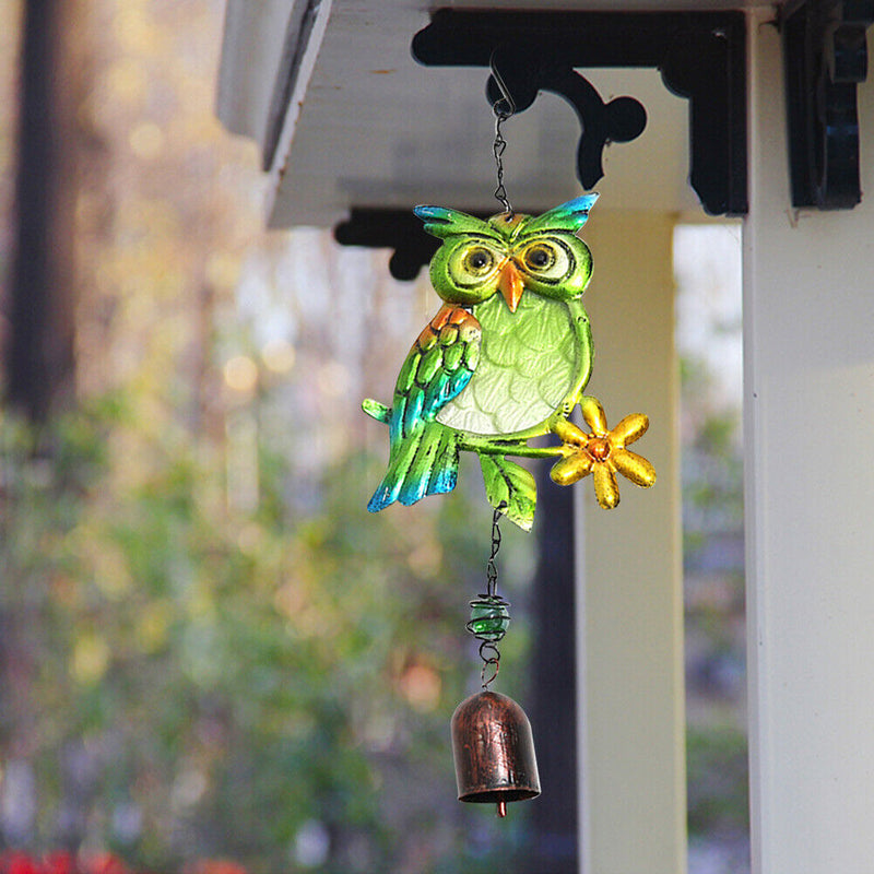 Metal Glass Painted Owl Wind Chimes Garden Birds Wind Chime Bell Hanging Pend
