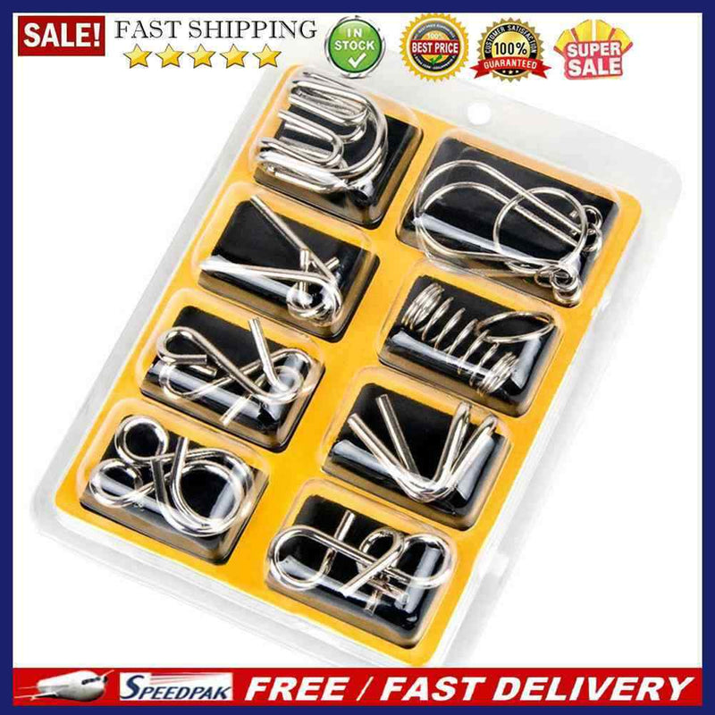 16pcs/2Set Metal Puzzle Wire IQ Mind Brain Kids Adults Stress Reliever Toys