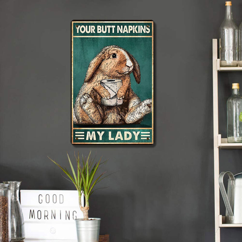 Napkin Rabbit Retro Metal Plate Tin Sign Plaque Poster for Bar Club Cafe