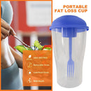 Portable Cup with Fork - Low-cal Food Container for Cereal Oatmeal (Blue)