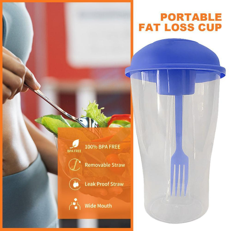 Portable Cup with Fork - Low-cal Food Container for Cereal Oatmeal (Blue)