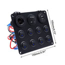 Boat LED Rocker Switch Panel 8 Gang 12V/24V Dual USB Port Circuit Breaker