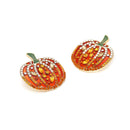 Betsey Johnson Orange Enamel Crystal Halloween Cute Pumpkin Stud Earrings  7T_