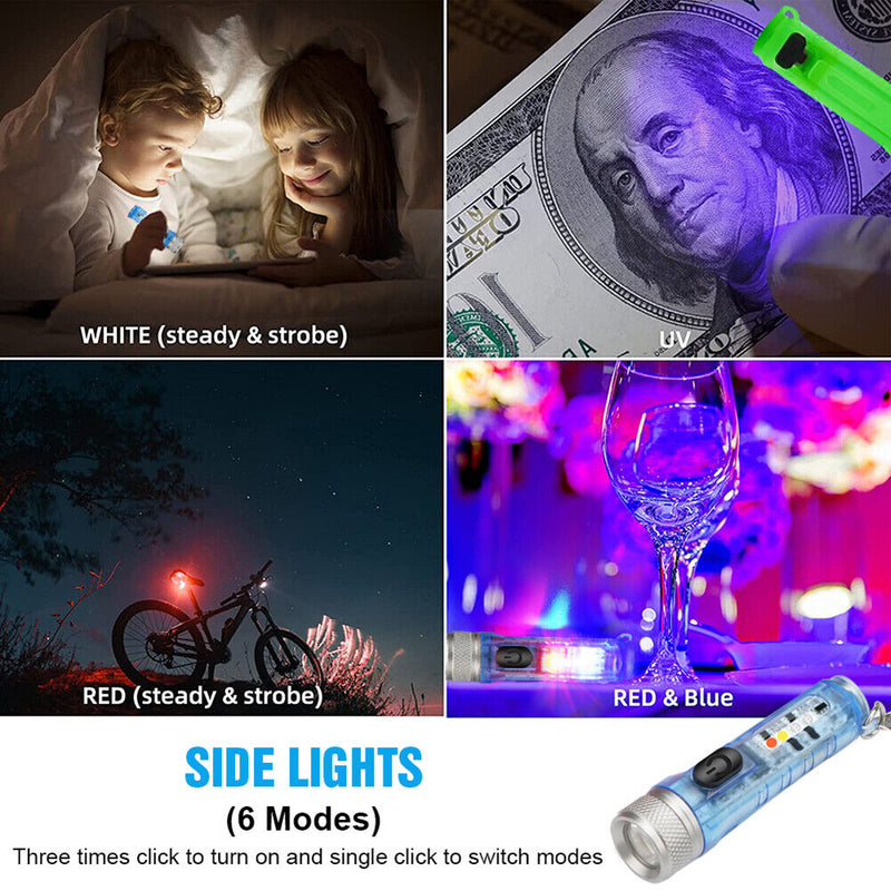 Mini Keychain Torch w/ Buckle USB Rechargeable Emergency Flashlight (Blue) Newly