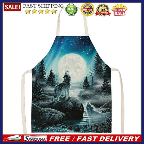 Kitchen Aprons for Women Men Household Baking Night Wolf Linen Cook Tablier