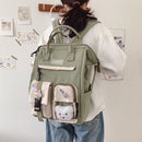 Women Preppy Style Contrast Color Rucksack School Students Backpack with Bear