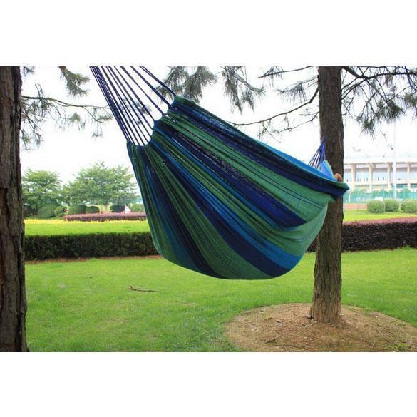 Portable Outdoor Hammock Hang Bed Travel Camping Swing Canvas Blue Stripe