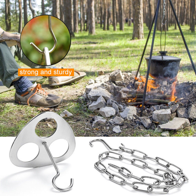 Camping Triangular Hanging Pot Bracket BBQ Rack Branch Picnic Ring Hook Set