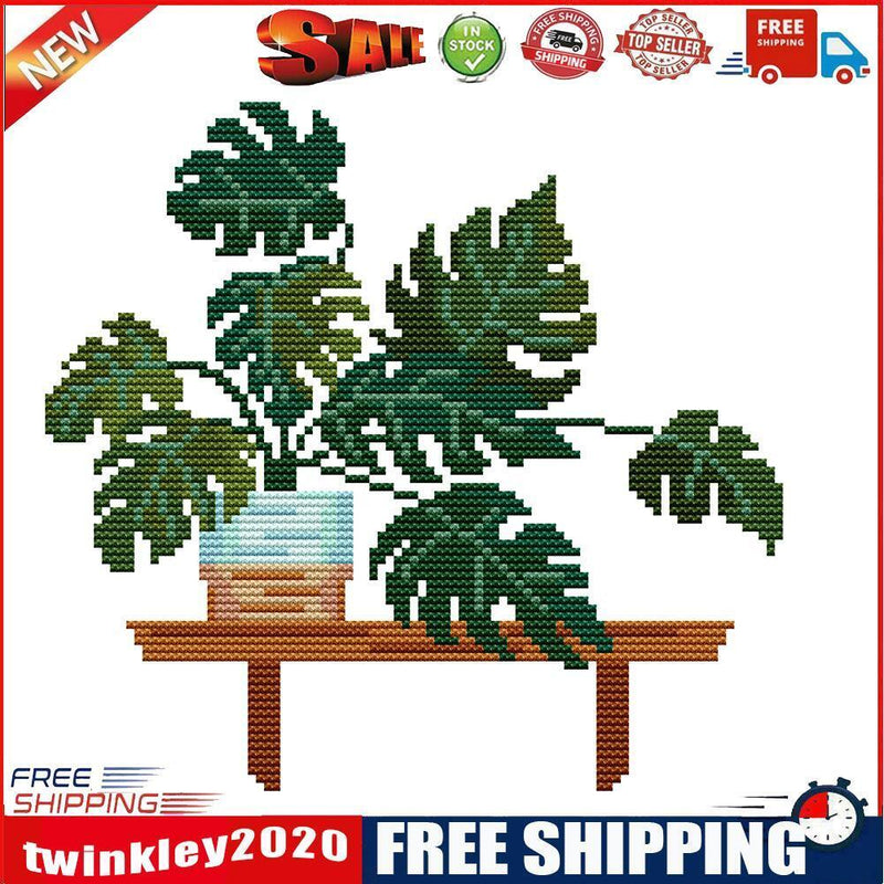 14CT Partial Cross Stitch Monstera Stamped DIY Embroidery Kits Printed Art