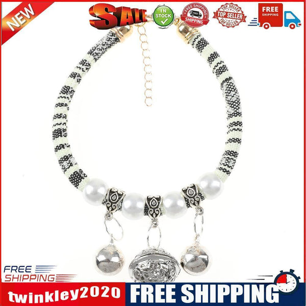 Pet Dog Cat Bell Cats Collar Necklace Print Knit Neck Rope (Black White M