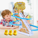 Roller Coaster Electric Duck Climbing Stairs & Slides Playsset Track Toys Set