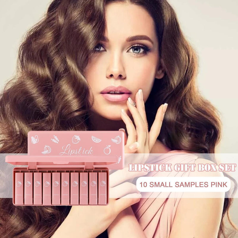 10 Pink Cute Mini Lipstick Gift Box Set Small Sample Small Lipstick Fruit~