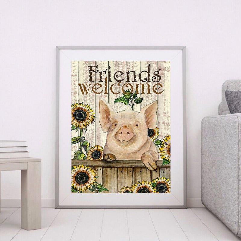 Frameless Sunflower Pig Oil Paint By Numbers Kit DIY Handmade Drawing On Canvas