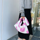 Retro Women Love Print Plush Shoulder Bag Winter Hit Color Handbag (Pink)