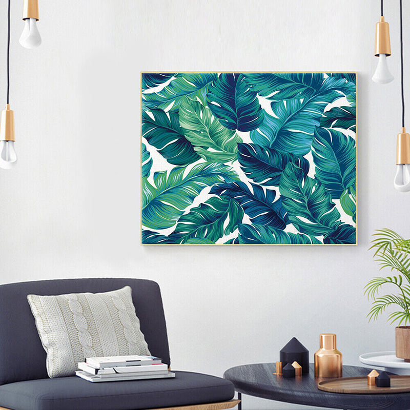 Tropical Leaves Oil Paint By Numbers Kit DIY Handpainted on Canvas Wall Art