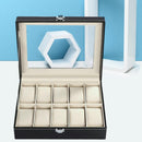 10 Grids Leather Watch Storage Box Jewelry Bracelet Display Organizer Rings Case
