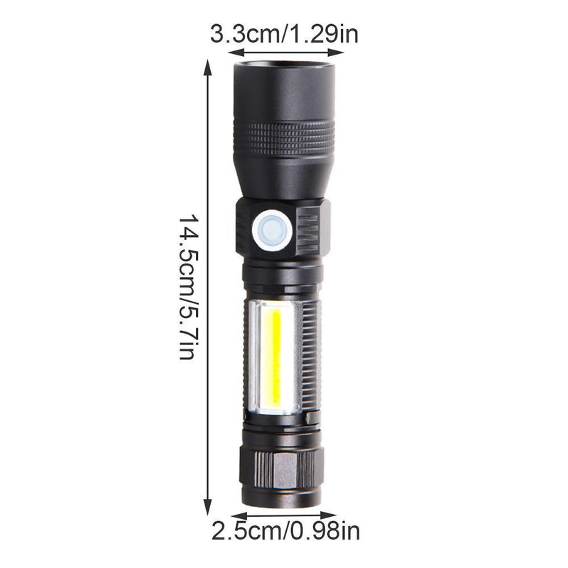 Waterproof Zoomable Torch Lamp USB Charging LED Glare Glashlight Cob Light