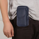 Men Cowhide Leather Phone Belt Bags Solid Color Zipper Fanny Pack (Black)