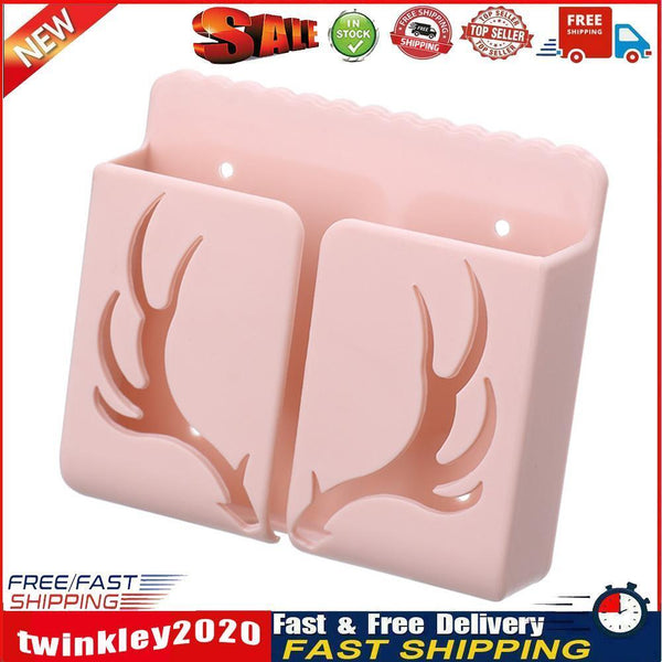 Phone Wall Mounted Holder with Plug Charging Sundries Organizer Box (Pink) Newly