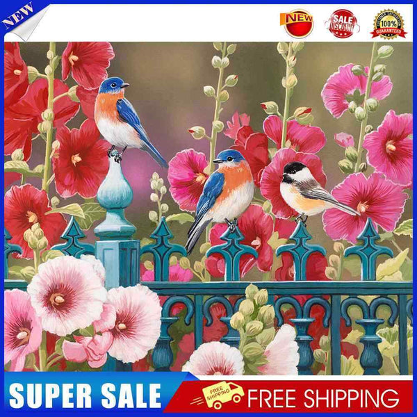 Fence Birds Flowers Oil Paint By Numbers Kit DIY Acrylic Painting on Canvas