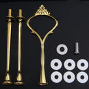 5 Set of 3 Tier Three Layers Cake Plate Stand Holder Crown Metal Rod Golden